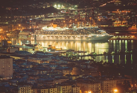 Cruise Ship in Port of La Spezia. Gulf of La Spezia. Liguria Region of Italy. Mediterranean Sea Cruises.の写真素材