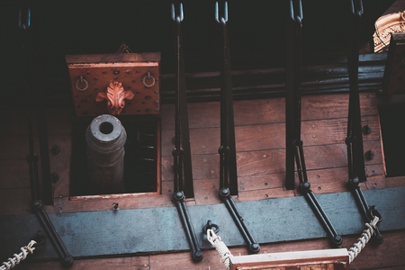 Wooden Spanish Galleon and the Iron Cannon Closeup.

の写真素材