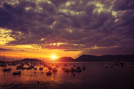 Lerici Italy Marina Sunset. Mediterranean Sea Italian Riviera. Province of La Spezia.の写真素材