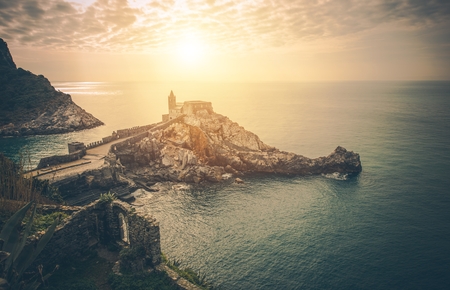 Roman Catholic Church of St. Peter in Lazzaro Spallanzani, Portovenere, Italy. Province of La Spezia.の写真素材