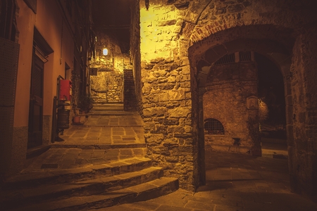 Walking Around Porto Venere Village at Night. Portovenere Architecture, Liguria Italy.の写真素材