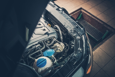 Broken Car in the Auto Service. Open Hood. Preparing For the Car Engine Repair.の写真素材