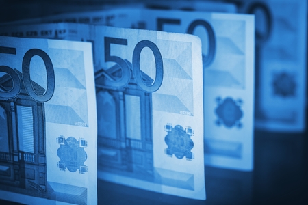 European Euro Currency Banknotes Closeup. Concept Blue Color Gradingの写真素材