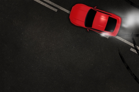 Car Tire Burnout 3D Illustration with Copy Space. Fast Car Drifting on the Asphalt Backdrop. Automotive Concept.の写真素材