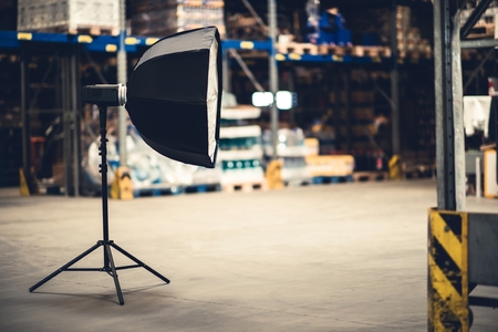 Photography Studio Octagon Flashlight on Stand. Photo Equipment.の写真素材