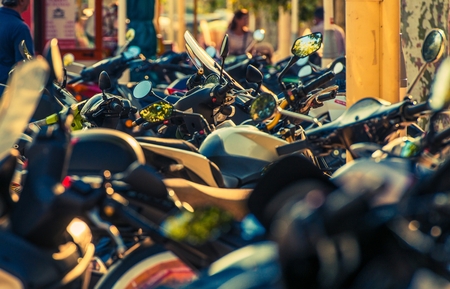 Motorcycle Parking in Cannes, France. Plenty of Motor Bikes.の写真素材
