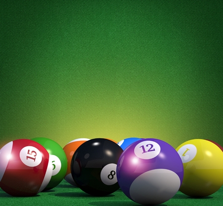 Billiard Game Copy Space Background. Pool Billiard Cue Sport Backdrop 3D Rendered Illustration.の写真素材