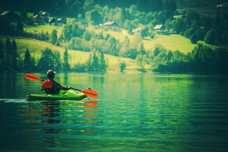 Vacation with Kayak. Scenic Kayak Tour on the Lake.の写真素材