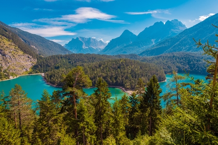 The Blindsee Mountain Lake Below the Fernpasses in Tyrol Region of Austria, Europe.の写真素材