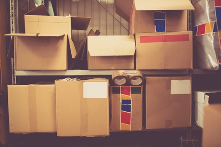Packaging and Shipping Tools and Boxes. Office Supplies.の写真素材