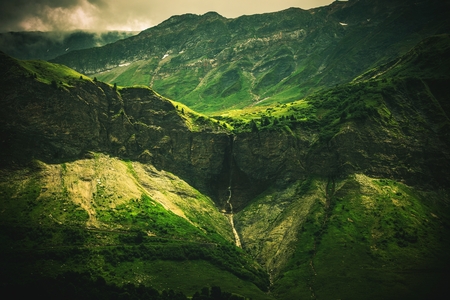 Alpine Waterfall Scenery. Scenic French Alps Landscape.の写真素材