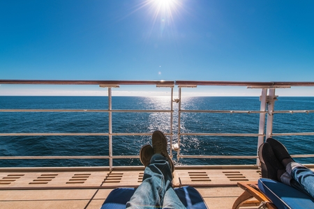 Cruise Ship Deckchairs Relax in the Sun. Sunny and Warm Weather on the Cruise. Travel Theme.