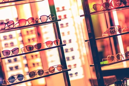 Luxury Sunglasses Storefront. Shopping Luxury Goods Concept.の写真素材