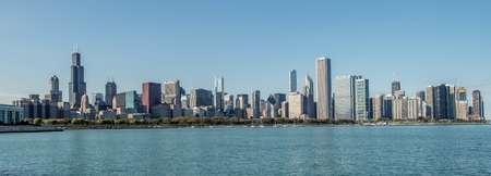 City of Chicago Skyline and the Lake Michigan. Chicago Waterfront. Illinois, United States of America. Panoramic Photo.の写真素材