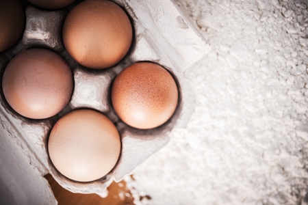 Organic Eggs and Flour Dough Making Process. 