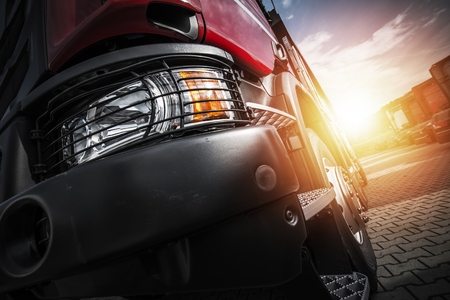 Euro Semi Truck Driving. Transportation Industry Concept Photo.の写真素材