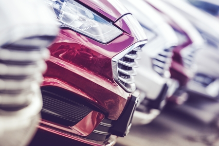 Automotive Industry Concept. New Cars Production Line. Brand New Vehicles on the Factory Lot. の写真素材