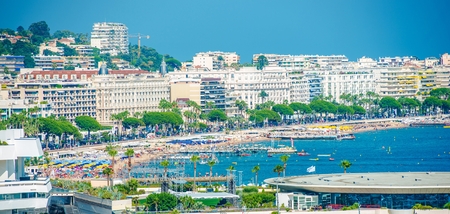 City of Cannes France. Summer Marina and the Bay Panorama. の写真素材