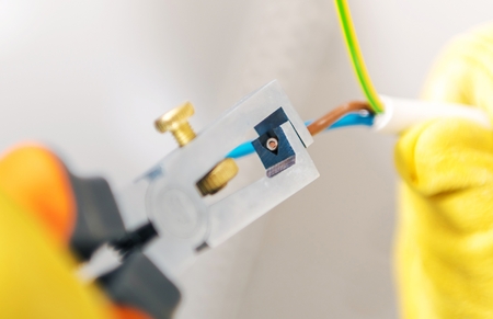 Electric Work Tools. Preparing Cables For the Outlet Installation. Electrician Job. Cable Isolation...