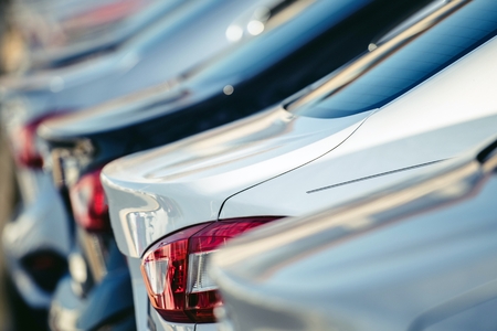 Vehicles Dealer Lot. Automotive Transportation Industry Concept.の写真素材