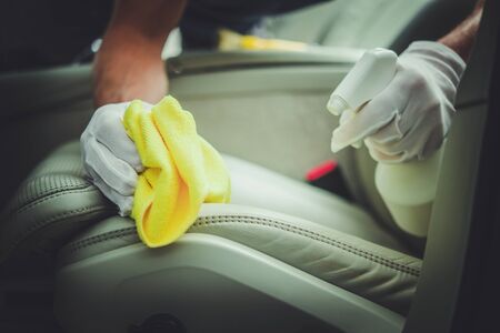 Car Leather Seats Treatment. Vehicle Interior Maintenance. Automotive Theme.の写真素材