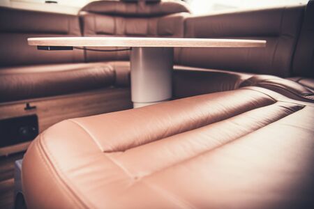 Elegant RV Dinette Section. Travel Trailer Dinning. Recreational Vehicle Interior.