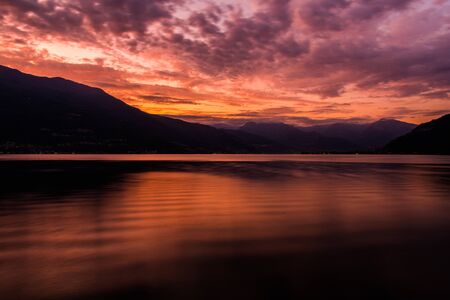 Scenic Summer Sunset at the Lake Como in Northern Italy. Lombardy Region. の写真素材