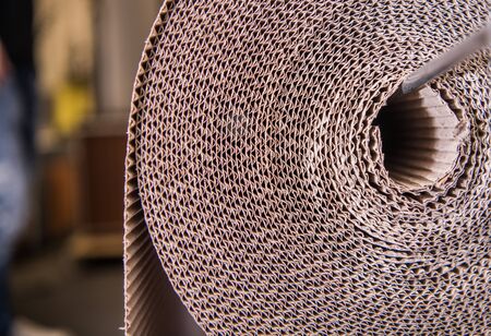 Corrugated Carton Roll Closeup Photo. Shipping Department in Online Store Warehouse.の写真素材
