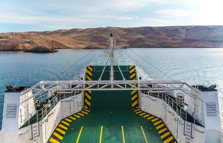 Sea Ferry Transportation. Croatian Road Connection Between Islands. Croatia, Europe.の写真素材