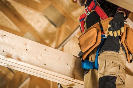 Wood Elements Construction Worker. House Building Industrial Theme.