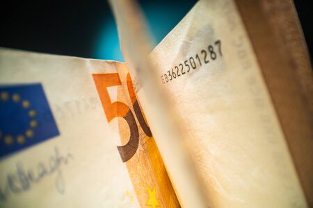 Fifty Euros Banknotes From Bug Perspective. European Union Currency. Business Theme.の写真素材