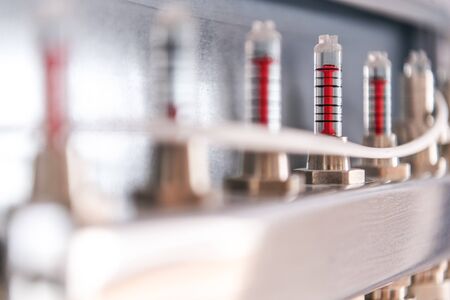 Underfloor Heating Pressure Monitoring Gauge. Closeup Photo. Home Heating Technologies.の写真素材