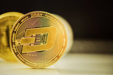 Dash Cryptocurrency Symbolic Coin. Dash is An Open Source Cryptocurrency Altcoin That Was Forked From the Bitcoin Protocol. Business Theme.の写真素材