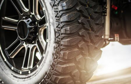 Off Road Vehicle Suspension and Heavy Duty Tires. Extreme Offroading Theme.の写真素材