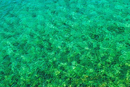 Tropical Turquoise Crystal Clean Bay Water. Tropic Theme Background. Boating and Fishing Backdrop.の写真素材