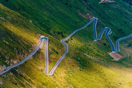 Northern Italy Stelvio Pass Winding Road. Italian Scenic Drive. Aerial View.の写真素材