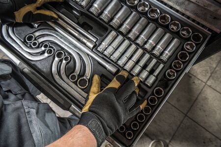 Professional Grade Truck Mechanic Tools Cabinet. Truck and Buses Repair Shop.
