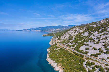 Northern Croatian Mediterranean Sea Coast. Deep Blue Shallow Coastal Water. Aerial View.