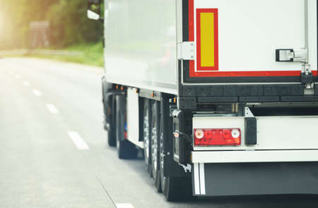 Products Ground Shipping Using Semi Truck Cargo Transportation. Trucking and Transportation Theme.の写真素材