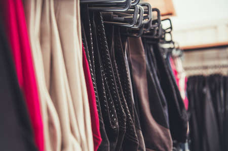 Selection of Woman Clothes Hanging on a Store Rack. Retail Business Theme.の写真素材