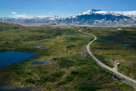 Boondocking Camper Camping in the Norwegian Nordland Territory Saltfjellet-Svartisen National Park....