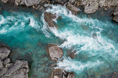 Scenic Turquoise and Crystal Clear Water in the Vestland County Norway River. Norwegian Southwest...