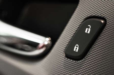 Modern Car Central Door Locking Button. Close and Open Signs. Automotive Industry Theme.