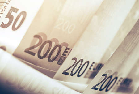 Two Hundred Euro Banknotes Concept Business and Financial Background. European Union Currency Cash Money.の写真素材