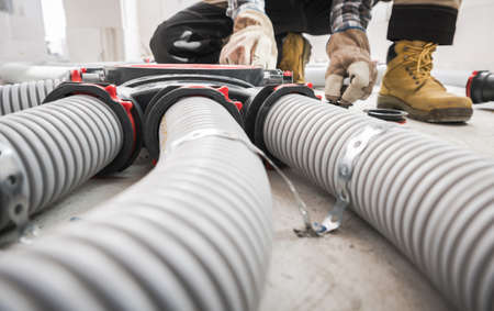 Residential Modern Ventilation and Heat Recovery Distributor Close Up. House Heating Recuperation Technologies Theme.の写真素材