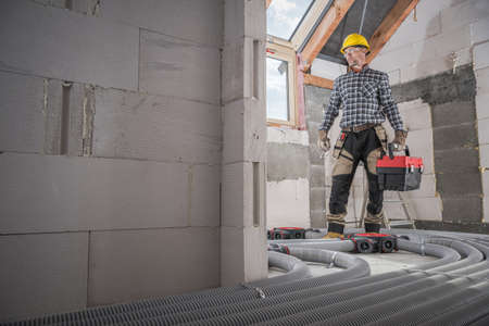 Newly Developed House Heat Recovery System Installation. HVAC Air Ventilation and Recuperation...