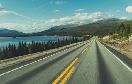 Road Trip Trough the Nordland County Norway. Norwegian Scenic Northern Regions Exploring.の写真素材