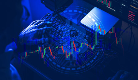 Bitcoin Exchange Marketplace Trading Concept. Cryptocurrency Investing Theme.