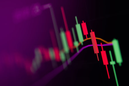 Trading Marketplace Chart Candles Display Close Up. Investing concept.