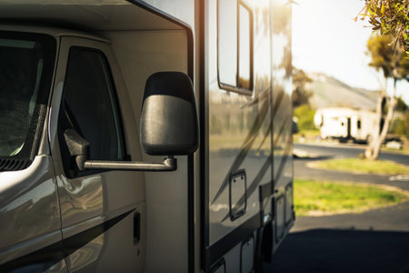 Class C Motorhome RV Vacation on the Road. Recreational Vehicle Theme.